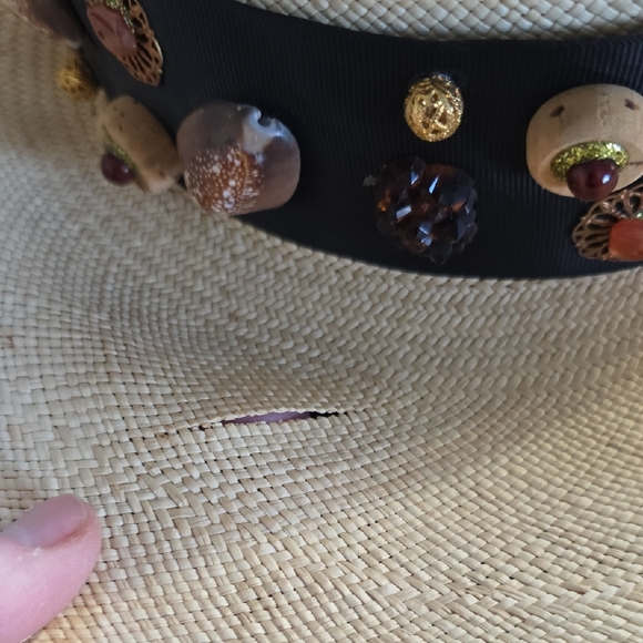 Vintage Straw Hat with Black Embellished Band - Picture 7 of 12